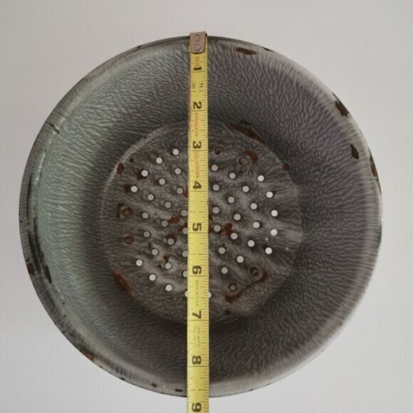 Gray Graniteware Strainer Vintage CONDITION Antique Enamelware Colander Footed R - Picture 5 of 7
